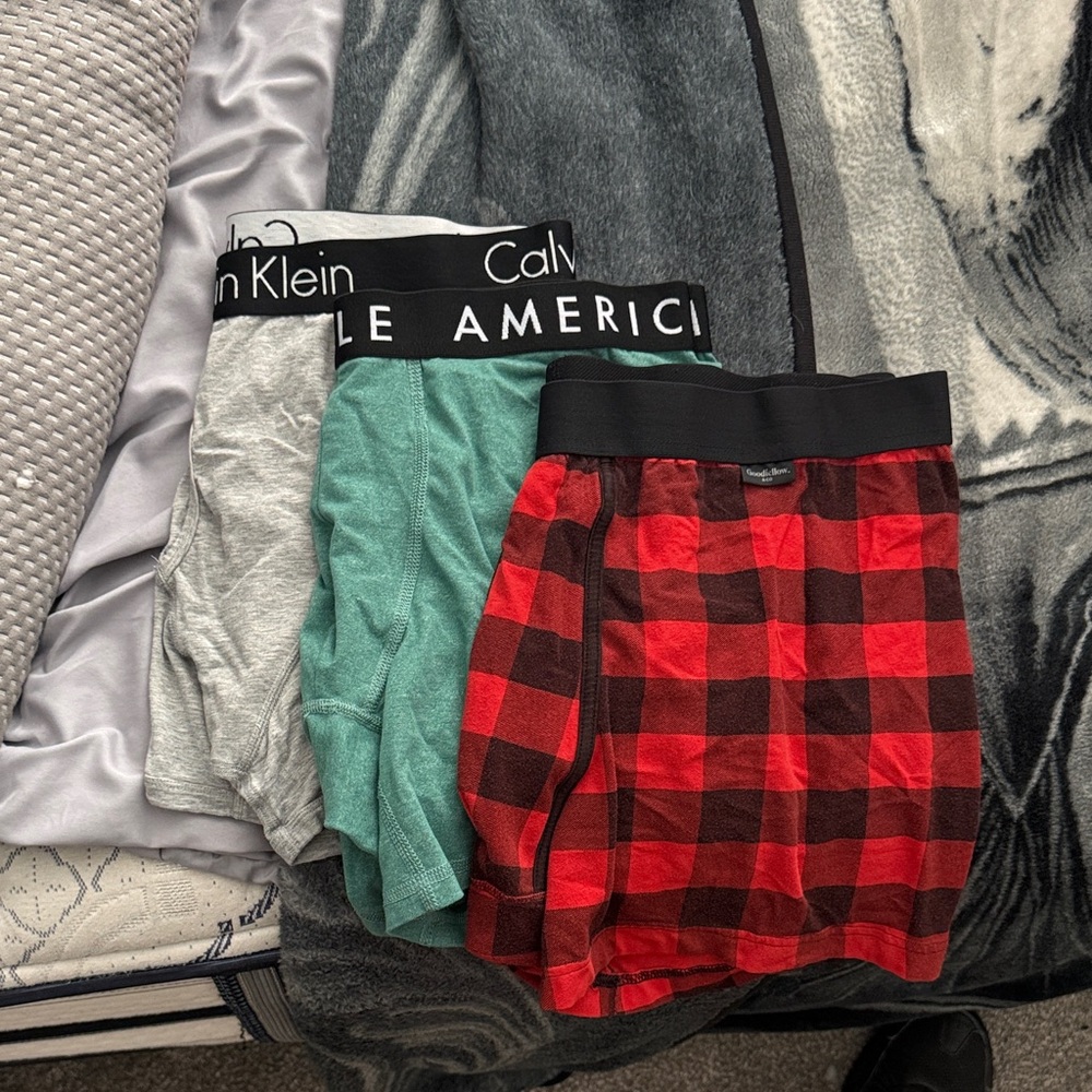 3 Boxer Briefs - Gray, Green, Red Buffalo Plaid